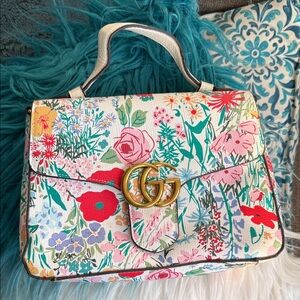 Floral Women's Bag with Gold Accent